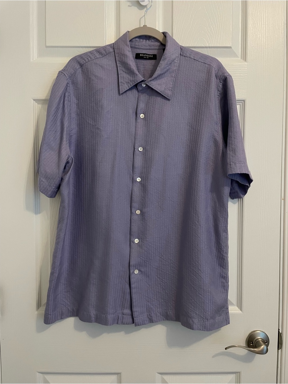 Brandini Men’s 100% Silk Vintage Short Sleeve ButtonDown Shirt Purple Texture XL